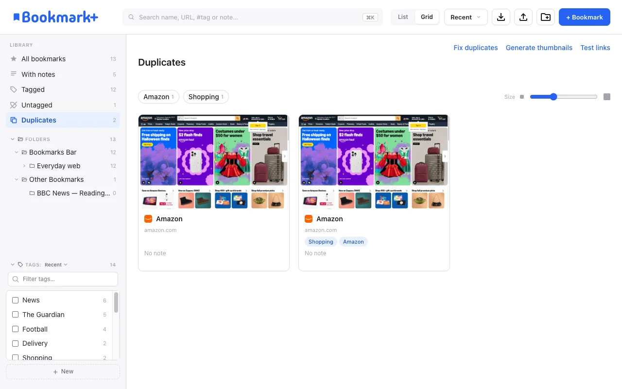 The Duplicates view