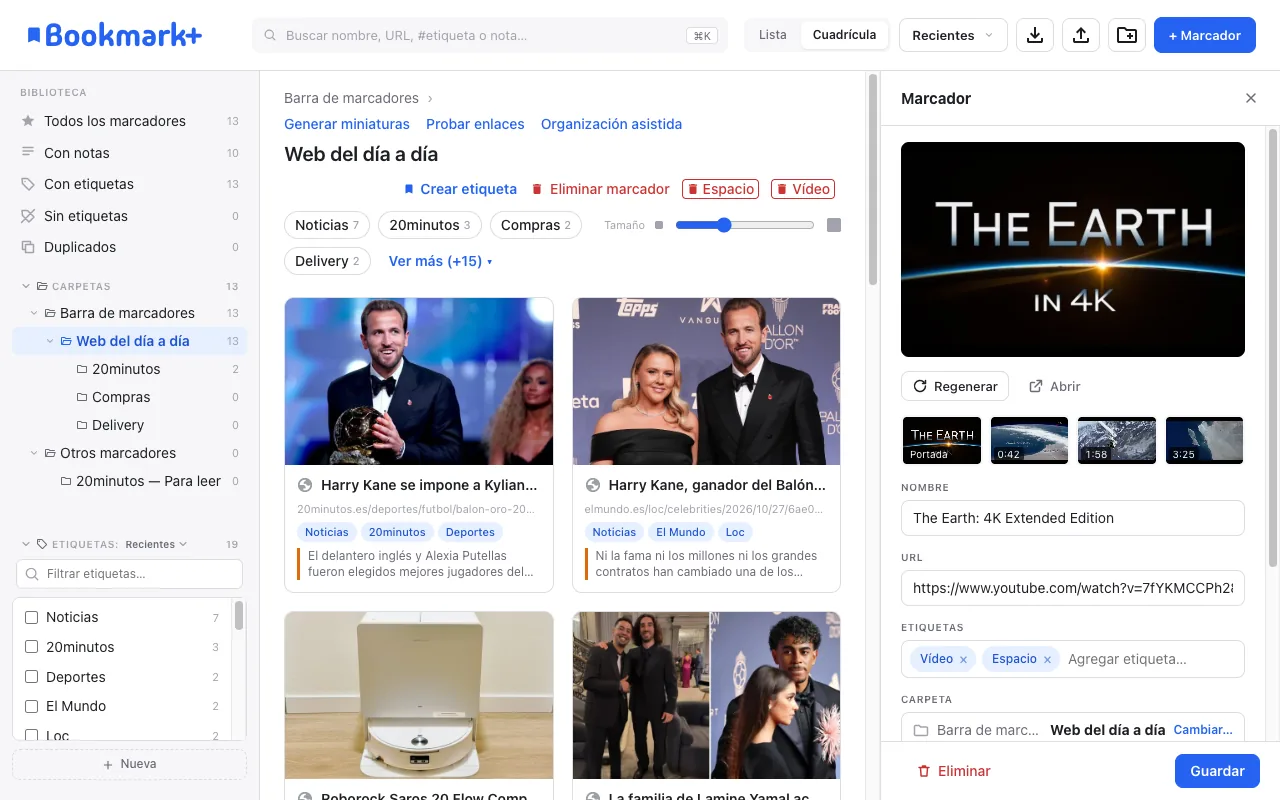 Fotogramas de YouTube en el editor de marcadores