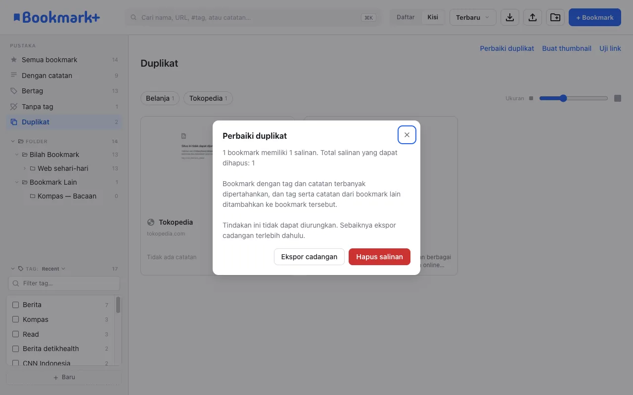 Dialog Perbaiki duplikat